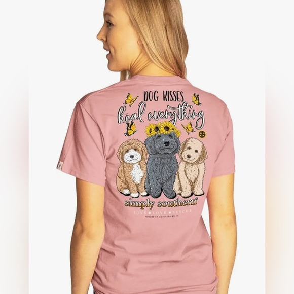 Simply Southern Tops - NEW Simply Southern Dog Kisses Heal Everything T Shirt Women's L Dusty Rose Pink
